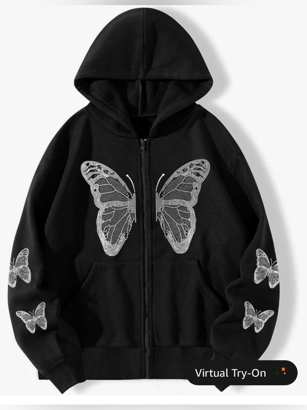 Woman’s Black Butterfly Zip-Up Hoodie Jacket